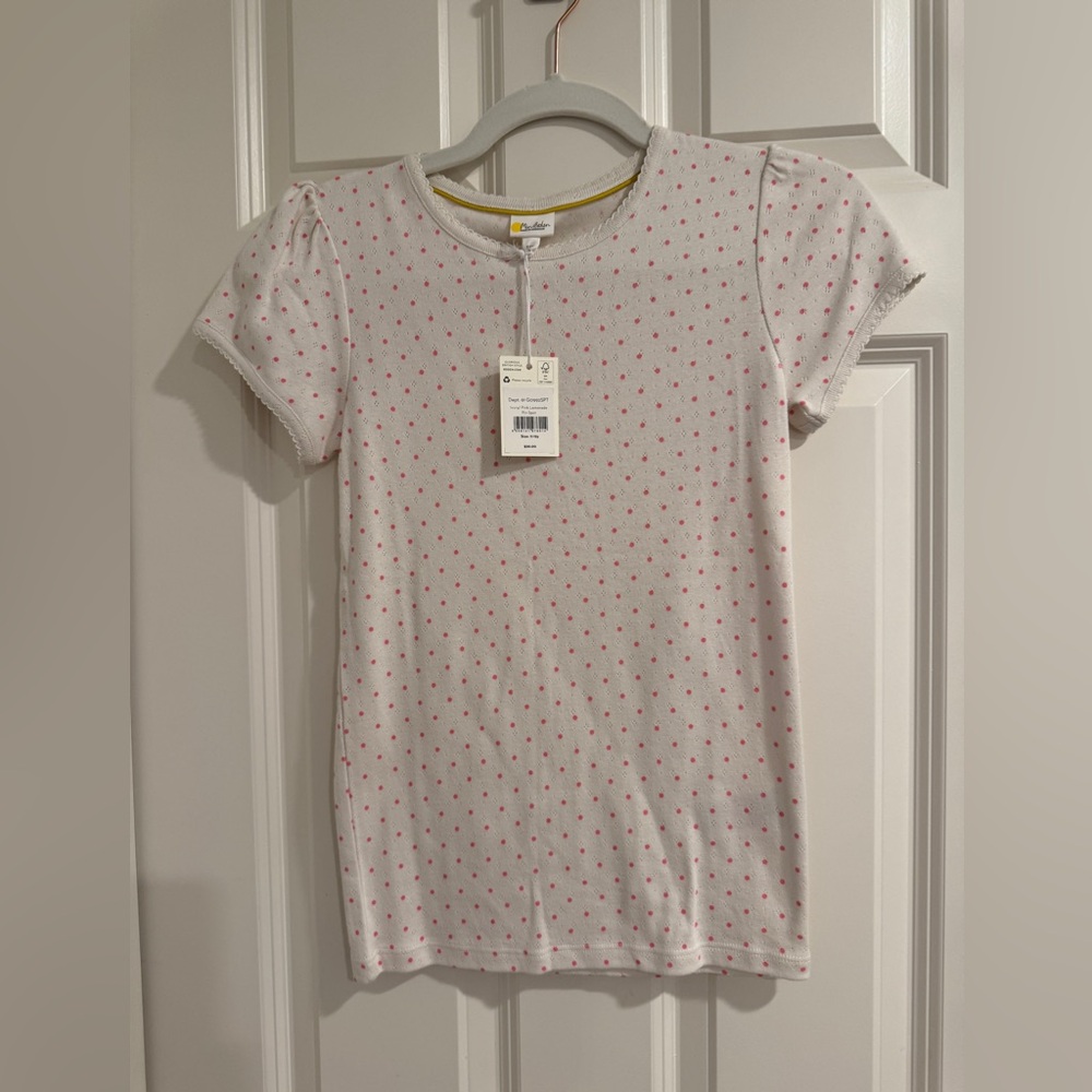 Mini Boden White and Pink Short Sleeve Tee Casual Comfort 11-12 new with tags